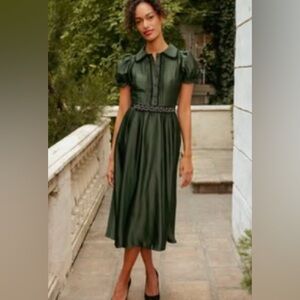 Ivy City Co Sophia Dress in Green Satin